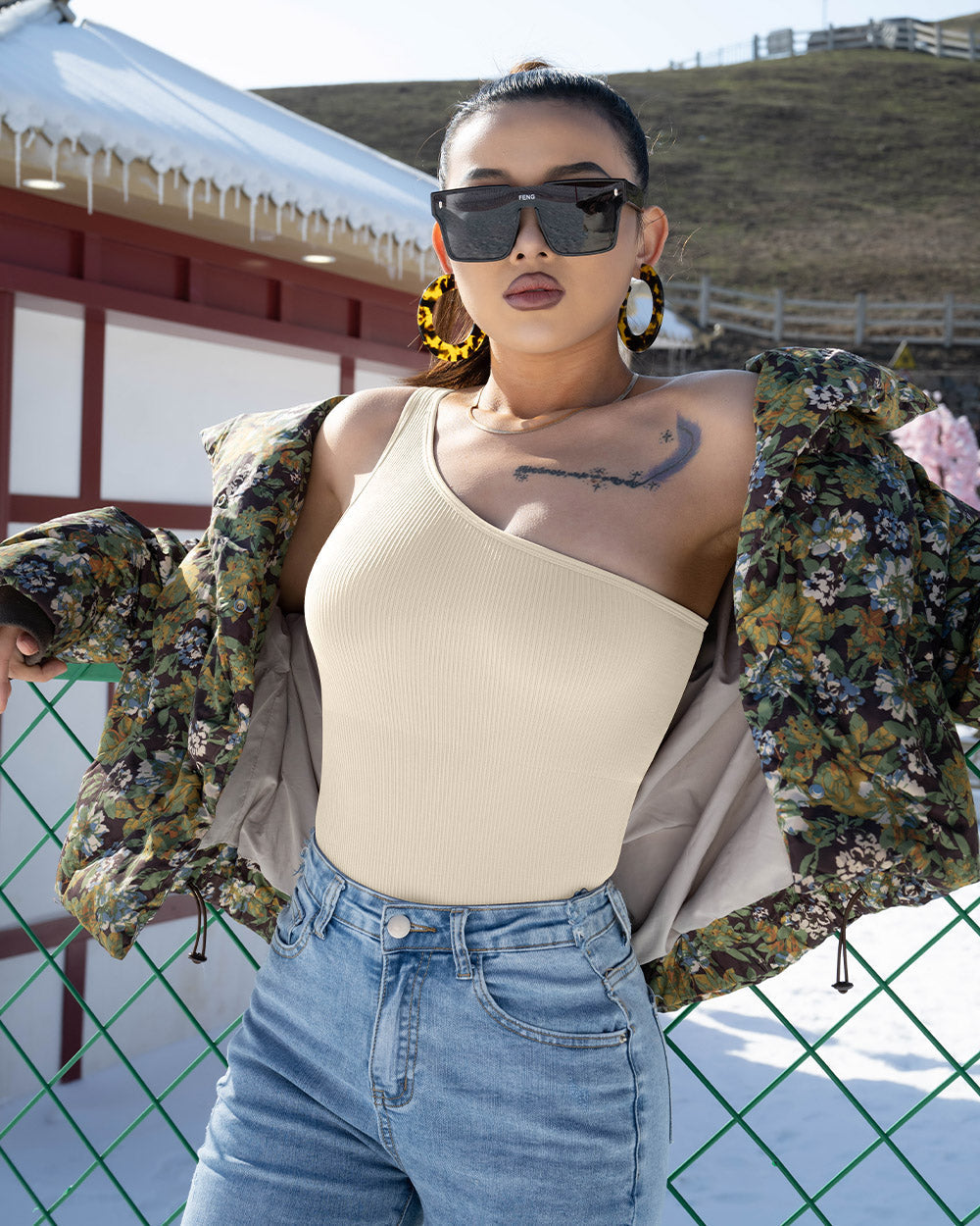 One Shoulder Sleeveless Bodysuits