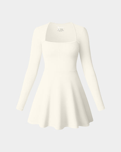 Long Sleeve Square Neck Casual A-Line Mini Dress