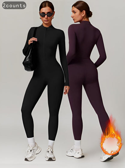 Aveline Thermal Jumpsuit – Long Sleeve Zip-Up One-Piece